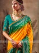 Yellow & Peacock Blue Bandhani Saree